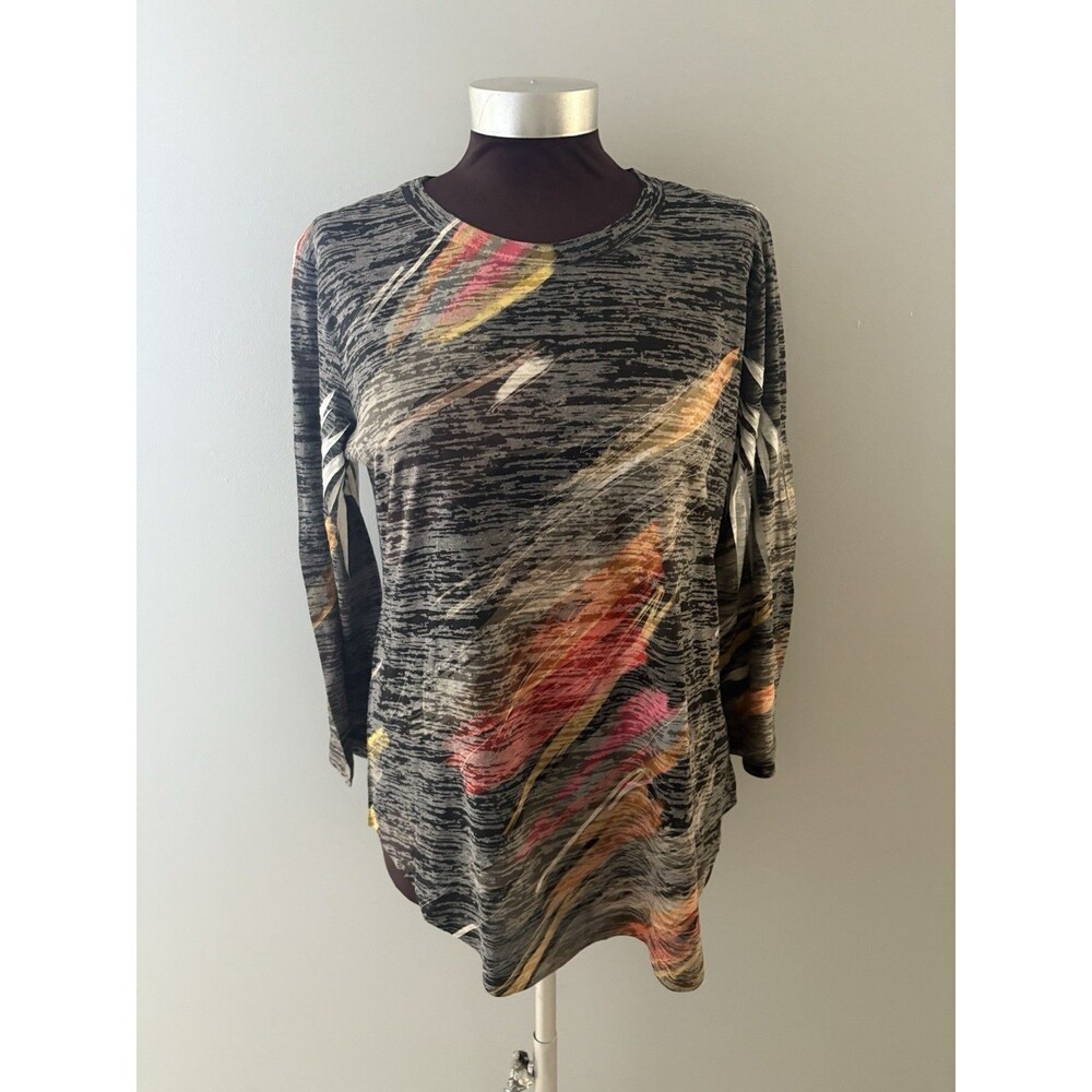 Jess & Jane Top Size M  Black Geometric Semi Sheer Tissue Lightweight Dunes